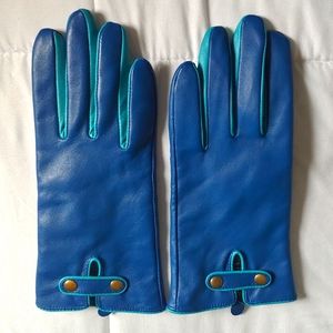 Blue Genuine Leather Gloves